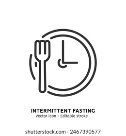 Line icon of intermittent fasting, diet, diet plan, proper nutrition, dream figure, fitness, healthy food. Vector illustration in flat design