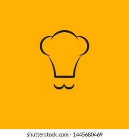 Line сook icon isolated, hat and moustache of chef, linear graphic element of menu for cafe, restaurant. Vector minimal illustration