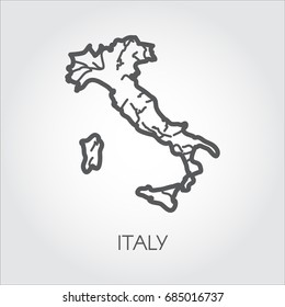 Line icon of Italy. European contour border map with signature for cartography, geography, education projects, documents, sites, articles and other design needs. Vector 
