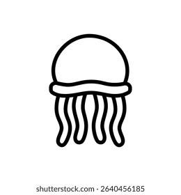 Line icon of a jellyfish with flowing tentacles. Suitable for ocean biology, sea creature visuals, and educational marine life projects.