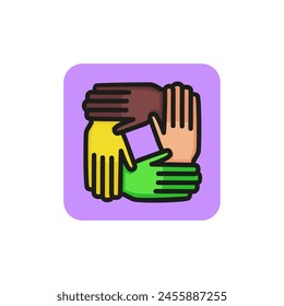 Icono de línea de manos unidas. Trabajo en equipo, comunidad, Asistencia. Concepto de Equipo. Se puede utilizar para temas como negocios, comunidad social, caridad