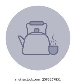 Line icon of kettle with steam rising from cup beside it. Health and wellness, nourishment and hydration concept