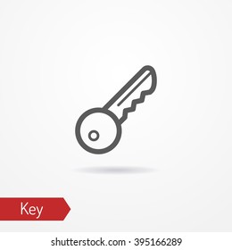 Line icon of a key. Isolated line key with shadow. Typical key in line style. Abstract line key stock vector illustration.