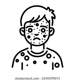 A line icon of a kid having chickenpox 