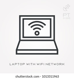Line icon laptop with wifi network