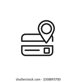 Line icon of letter with location pointer. Mail address, bank address, terminal pointer. Location concept. Post, finance, banking