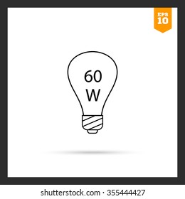 Line icon of lightbulb with 60W power sign inside