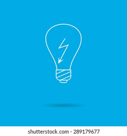 Line icon of lightbulb with high voltage sign inside