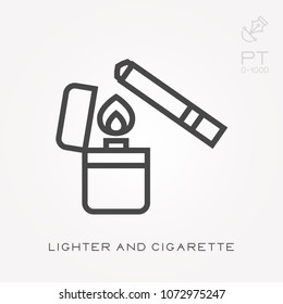 Line icon lighter and cigarette