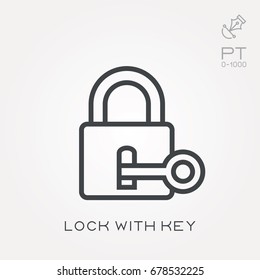 Line icon lock with key