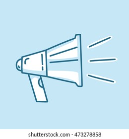 Line icon loud megaphone, marketing promotion, sharing announcement. Modern style logo vector illustration concept.