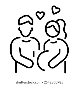 A line icon of a lovely pregnant couple 