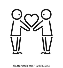 Line icon of lovers giving a heart. Male and female icon characters. Flat design vector. Eps 10.