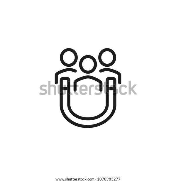 Line icon of magnet\
attracting people. Client attraction, customer retention,\
advertising campaign. Promotion concept. For topics like business,\
marketing, commerce