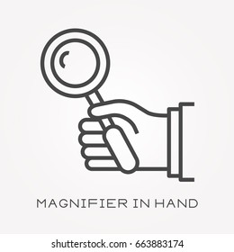Line icon magnifier in hand