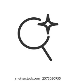 Line icon of a magnifying glass with a sparkle. Vector illustration