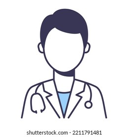 Line icon of a man doctor in uniform. Flat line style male.