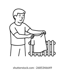 line icon man drying clothes on a radiator vector on a white background
Vector line icon on a white background