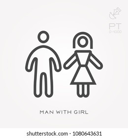 Line icon man with girl
