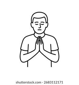 line icon man with hands in prayer vector on a white background
Vector line icon on a white background