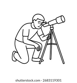 line icon man looking through a telescope vector on a white background
Vector line icon on a white background