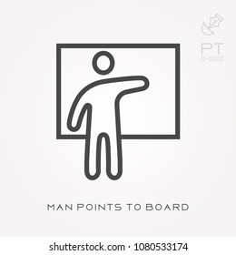 Line icon man points to board