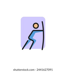 Line icon of man pushing door. Door signboard, opening door, exit. Pictograms concept. Can be used for signboards, poster, brochure pictograms