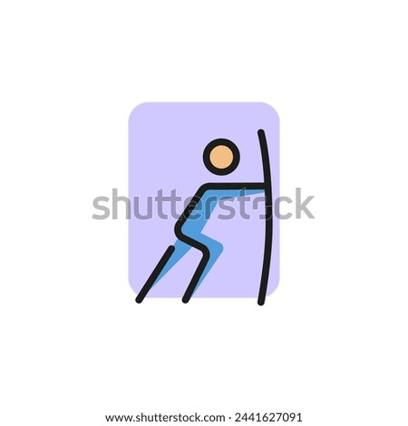 Line icon of man pushing door. Door signboard, opening door, exit. Pictograms concept. Can be used for signboards, poster, brochure pictograms