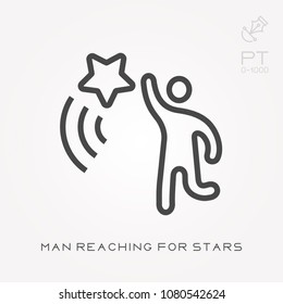 Line Icon Man Reaching For Stars