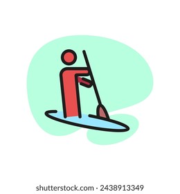 Line icon of man rowing boat. Canoe, kayak, boat rent. Transport concept. Can be used for topics like transportation, leisure, recreation