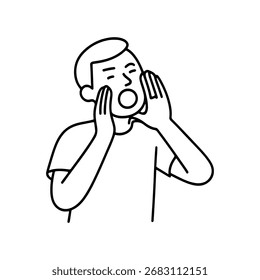 Icono de línea hombre gritando con sus manos ahuecadas como un Vector de megáfono sobre un fondo blanco
Icono de línea de Vector sobre un fondo blanco