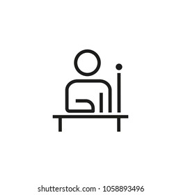 Line icon of man sitting at table. Consultant, helpdesk, reference data. Info concept. Can be used for topics like business, internet, service