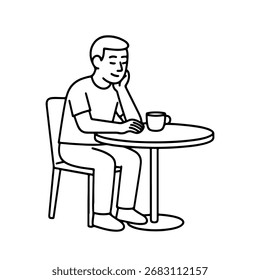 ícone de linha homem sentado em uma mesa em um vetor cafe em um fundo branco
Ícone de linha de vetor em um plano de fundo branco