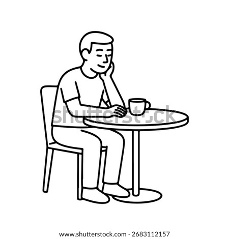 line icon man sitting at a table in a cafe vector on a white background
Vector line icon on a white background