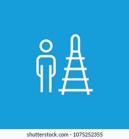 Line icon of man standing at tunnel. Metro, railway station, subway. Transport concept. Can be used for topics like transportation, urban life, railway service