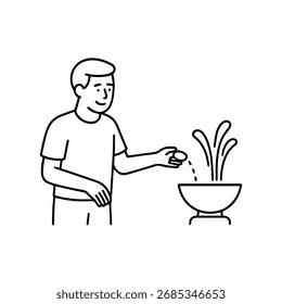 ícone de linha homem jogando uma moeda em um vetor fonte em um fundo branco
Ícone de linha de vetor em um plano de fundo branco