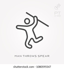 Line icon man throws spear