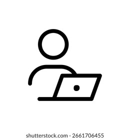 Line icon of a man using a laptop for work