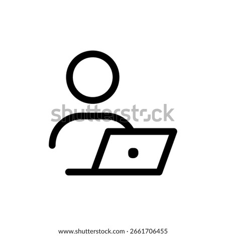 Line icon of a man using a laptop for work