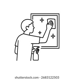 line icon man washing a window vector on a white background
Vector line icon on a white background