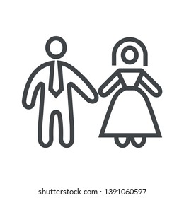 Line icon man and woman married. With the ability to change the line thickness.