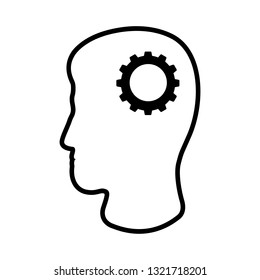 Line icon of man's head and cogwheel. Concept of rational and practical thinking. Vector Illustration