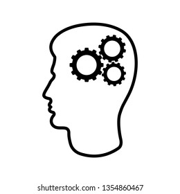 Line icon of man's head and cogwheels. Concept of rational and practical thinking. Vector Illustration