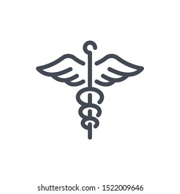 Сaduceus line icon. Medical symbol with wings vector outline sign.