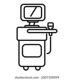 Icono de línea de una máquina de ultrasonido médico, comúnmente utilizada en hospitales y clínicas para diagnóstico por imágenes