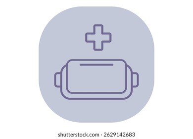 Ícone de linha do recipiente do medicamento com símbolo de saúde, representando saúde, produtos farmacêuticos ou bem-estar. Material médico ou conceito de tratamento