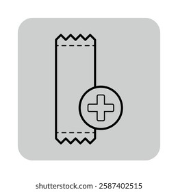 Line icon of medicine prescription alongside circular plus sign. Health and medical concept