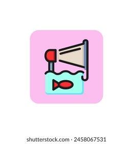 Line icon of megaphone as hook for fish. Advertising, announcement, propaganda. Promotion concept. For topics like seo, marketing, commerce