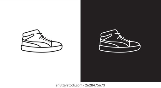 Line icon of men's shoes. Vector illustration icon of modern and classic men's sneakers. Fashion icon on black and transparent background. Fashion icon.