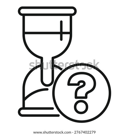 Line icon of a menstrual cup with a question mark, representing frequently asked questions about this sustainable hygiene product